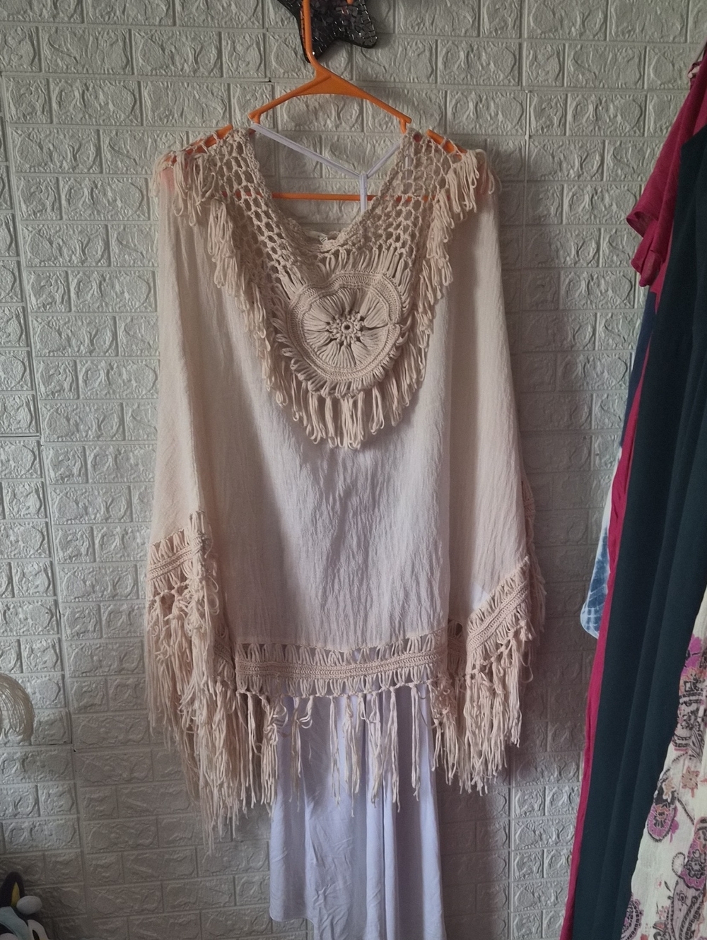 Light white Slip Dress with Spaghetti Straps with poncho